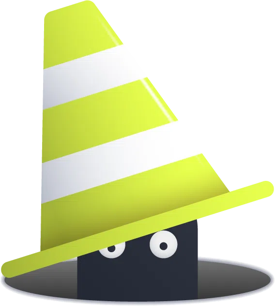 An image of a creature looking at the viewer from under a trafic cone